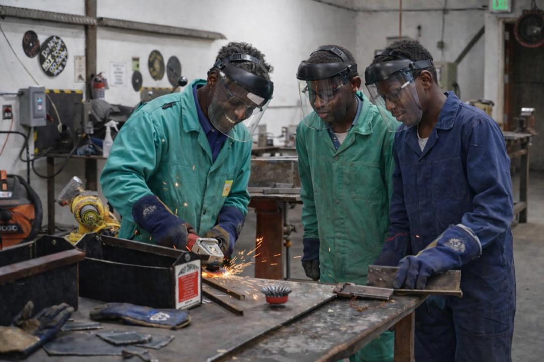 Jeunes en formation dans un atelier